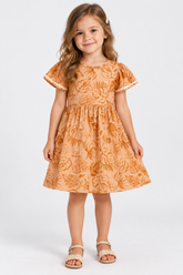 VESTIDO MALHA CANELADA MESCLADA FOLHAS MOSTARDA
