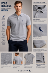 POLO RESERVA MAS PIQUET CLASSICA CINZA LUA