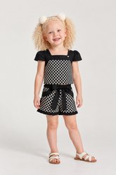 CONJ FEM BL E SHORT EM CHIFFON BORDADO PRETO