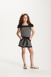 CONJ FEM BL E SHORT EM CHIFFON BORDADO PRETO