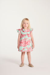 VESTIDO EST TRICOLINE C BABADO MANGA VERDE TURQUESA