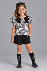 CONJ FEM BATA TRICOLINE E SHORT SARJA BRANCO/PRETO