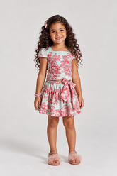 CONJ FEM BATA E SAIA SHORT ESTAMPADO VERDE TURQUESA