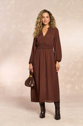 VESTIDO LONGO ML EM PLANO CHIFFON XADREZ CAFE