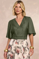 BLUSA FEM MC PLANO VISCOSE E POLIAMIDA VERDE LOURO