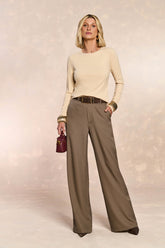 BLUSA FEM MANGA LONGA EM RIBANA CAQUI