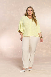 BLUSA FEM MANGA 3/4 PLANO GEOMETRIC FLOW BAUNILHA