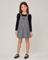 CONJ FEM BL ML E VESTIDO EST XADREZ PRETO