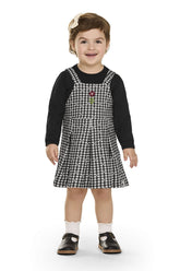 CONJ FEM BL ML E VESTIDO EST XADREZ PRETO