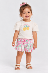 CONJ FEM BL LA DOLCE VITA E SHORT XADREZ BAUNILHA/ESTAMPADO