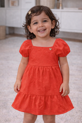 VESTIDO TECIDO BORDADO FLORAL AUGUSTINE VERMELHO