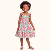 VESTIDO ALCA BAB MALHA FLORENCE XADREZ VERDE/PINK