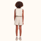 CONJ FEM REG E SHORT SAIA PREGAS C LACOS BAUNILHA