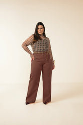 BLUSA FEM ML TULE ESTAMPADO E REG RIBANA MARROM