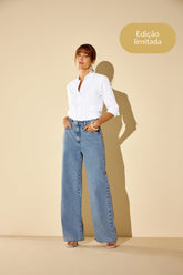 CALCA FEM JEANS WIDE LEG MARIALICIA JEANS CLARO