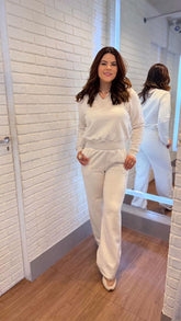 CONJ FEM BLUSAO E CALCA MLT LINHO FELP OFF WHITE