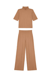 CONJ FEM BL GOLA ALTA E CALCA CREPE VISC KHAKI