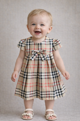 VESTIDO C PREGAS TRICOLINE XADREZ CAMELO