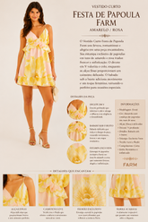 VESTIDO CURTO FESTA DE PAPOULA FARM AMARELO/ROSA