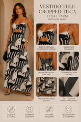 VESTIDO TULE CROPPED TUCA LEGAL FARM PRETO/OFF WHITE