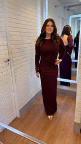 VESTIDO ML LONGO DECOTE FARM VINHO MERLOT
