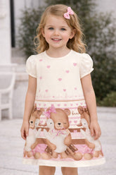 VESTIDO MC EST URSOS DET STRASS BARRA BRANCO/ROSA CLARO