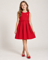 VESTIDO JACQUARD MAQUINETADO ROSAS CINT VERMELHO