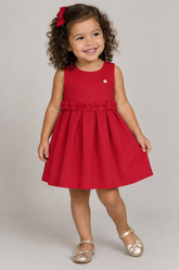 VESTIDO JACQUARD MAQUINETADO ROSAS CINT VERMELHO
