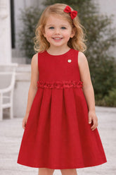 VESTIDO JACQUARD MAQUINETADO ROSAS CINT VERMELHO