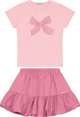 CONJ FEM BL LACO STRASS E SAIA BALONE ROSA CLARO