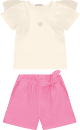 CONJ FEM BL MG TULE E STRASS SHORT SARJA OFF WHITE/ROSA