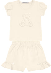 CONJ FEM BL URSO BORD SHORT BAB SUEDINE OFF WHITE