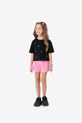 CONJ FEM BL FLORES STRASS E SHORT MLT PRETO/ROSA