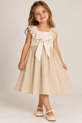 VESTIDO LINHO PREMIUM RENDA LACO COSTA OFF WHITE