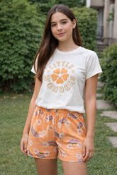 CONJ FEM BL LITTLE WONDERS E SHORT EST OFF WHITE/LARANJA