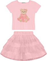 CONJ FEM BL RIB URSA STRASS E SAIA TULE ROSA CLARO