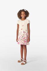 VESTIDO EST FLORES E BORBOLETAS STRASS OFF WHITE