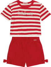 CONJ FEM BL RIB LIST CELEBRATE SHORT MLT VERMELHO