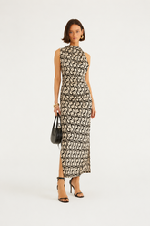 VESTIDO MIDI TUCA XADREZ FARM PRETO/BEGE