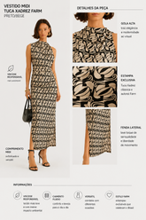 VESTIDO MIDI TUCA XADREZ FARM PRETO/BEGE