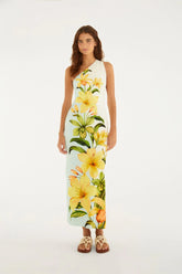 VESTIDO OMBRO SO FLORAL SAMANTA FARM BEGE