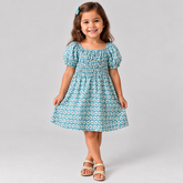 VESTIDO LISTRA FLOR FABULA AZUL CLARO