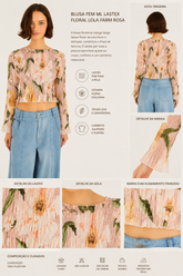 BLUSA FEM ML LASTEX FLORAL LOLA FARM ROSA
