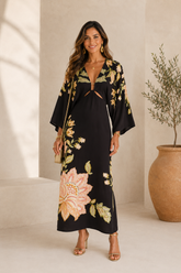 VESTIDO LONGO MANGA JAMILE FARM PRETO