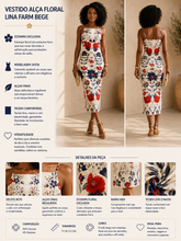 VESTIDO ALCA FLORAL LINA FARM BEGE