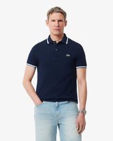 POLO MAS MC LISTRA GOLA E MANGA LACOSTE MARINHO 166