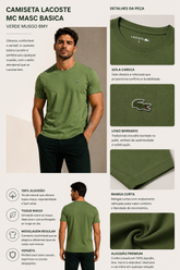 CAMISETA LACOSTE MC MASC BASICA VERDE MUSGO BMY