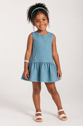 VESTIDO JUMPER TRICOLINE SARJADA XADREZ PETROLEO