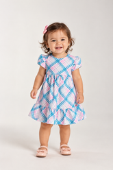 VESTIDO TRIC ESTAMP XADREZ C REC RODADO ROSA CLARO/VERDE