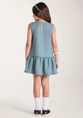 VESTIDO JUMPER TRICOLINE SARJADA XADREZ PETROLEO